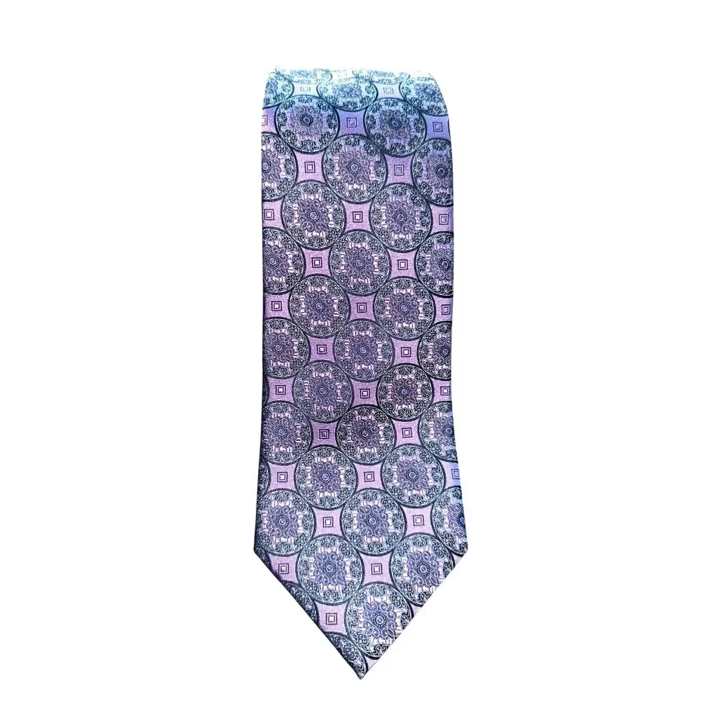 Ermenegildo Zegna Silk Tie Purple Medallion Geometric Italian Luxury Designer - Picture 2 of 9